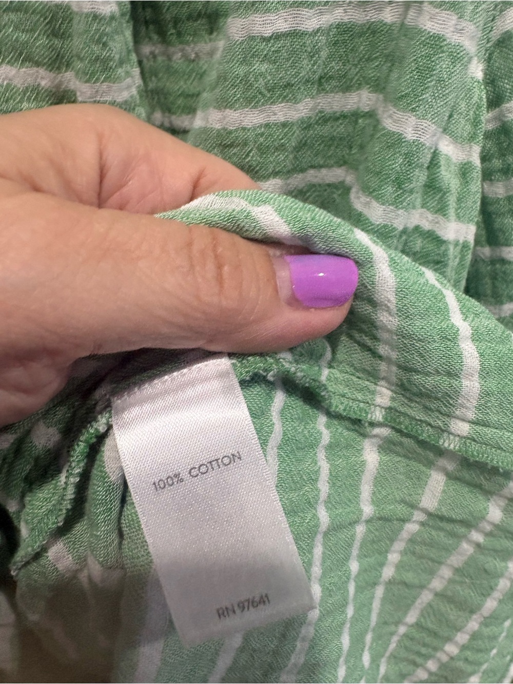 J. Jill Relaxed Green Stripe Button-Front Women’s Top - Picture 5 of 7